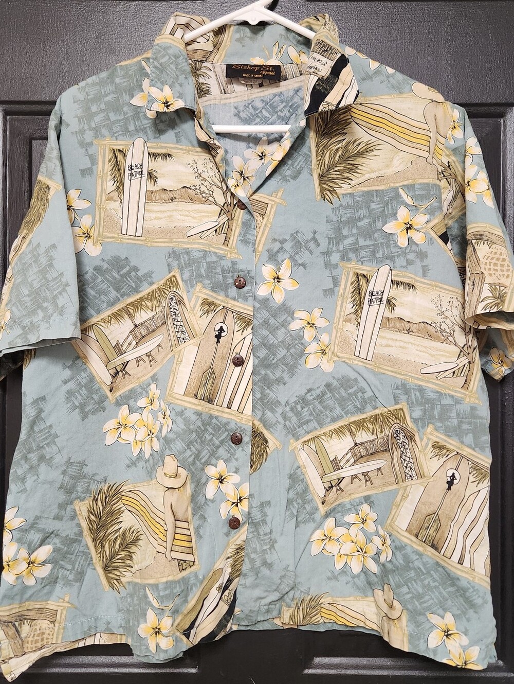 Bishop St Hawaiian Shirt Mens XL Island Shores Blue Floral Beach Surf Board USA